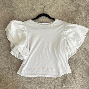 Zara White Ruffle Sleeve Top